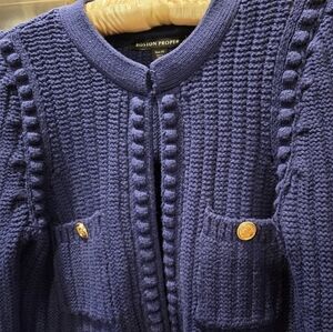 Boston Proper Deep Blue Textured Cardigan